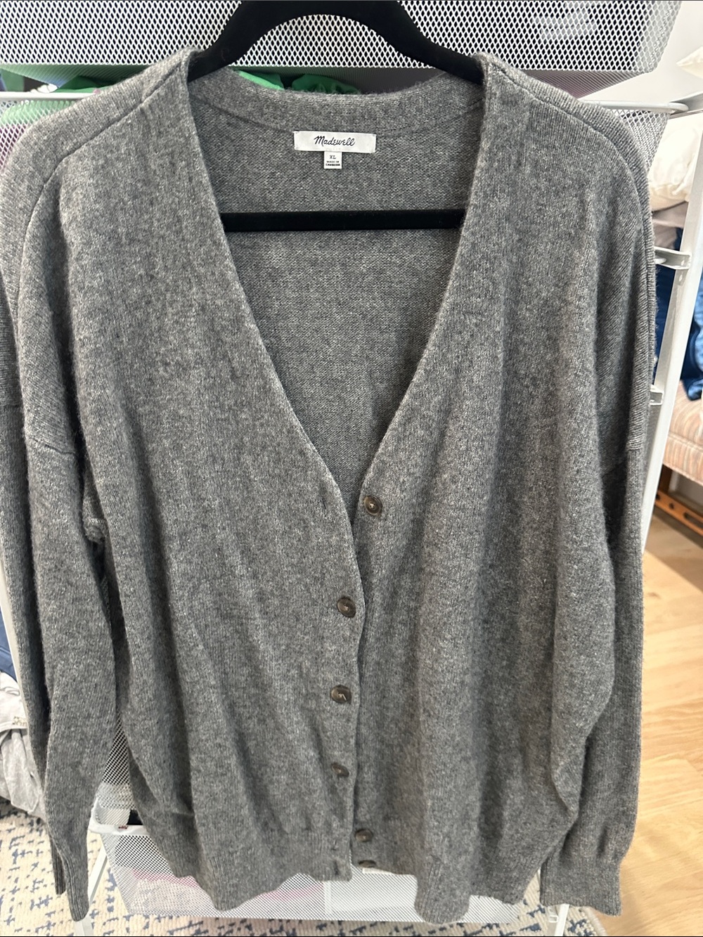 Madewell Heather Gray V-Neck Button Cardigan